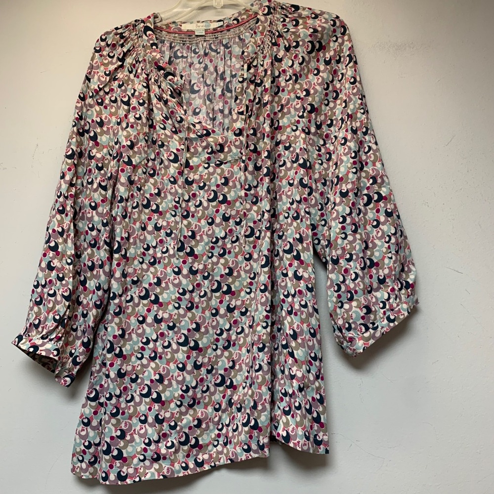 Boden Tunic Blouse Women Size 14 Multi-Color Excellent Geometric Viscose WA370